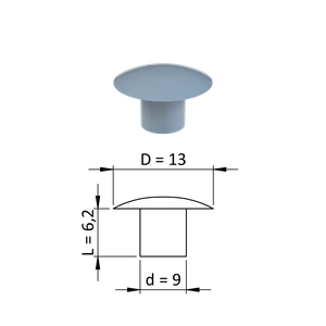 Vnitřní krytka kulatá ø 13 mm, otvor ø 9 mm, šedá, plast - slide 0