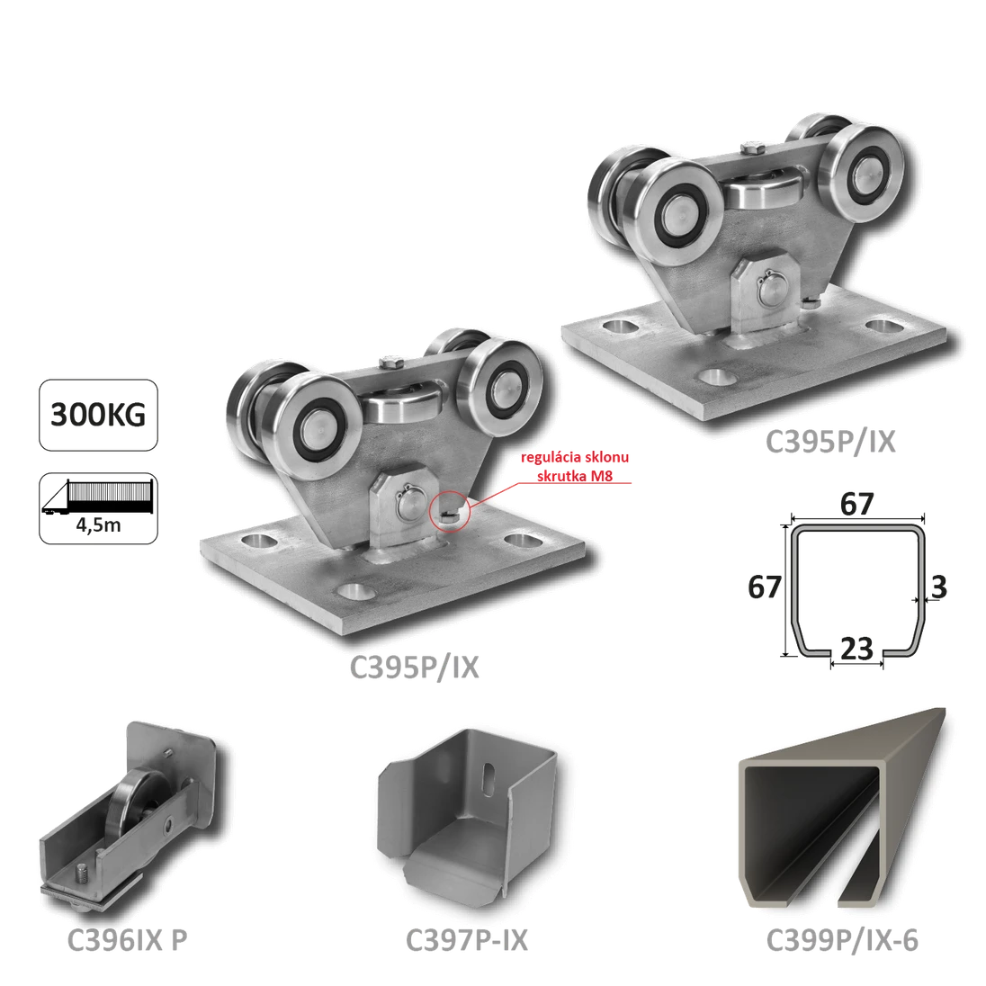 PICCOLO samonos do 300 kg/4,5 m, profil 67 x 67 x 3 mm