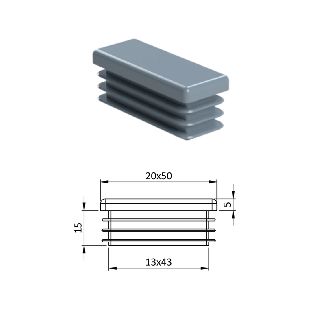 Krytka plastová 20 x 50 mm