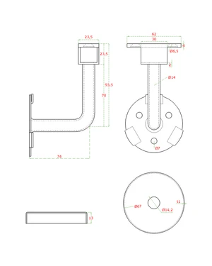 Držiak LED madla na stenu, brúsená nerez AISI 304 - slide 2