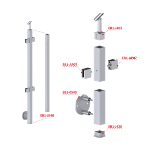 Nerezový stĺp, bočné kotvenie, výplň: sklo, priechodný - slide 4