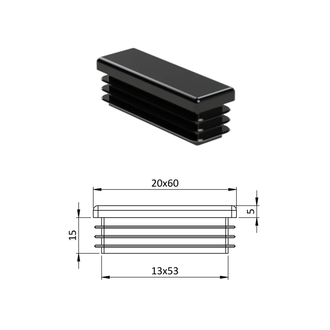 Krytka plastová 20 x 60 mm