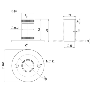 Kotviaca platňa ø 100 mm na trubku ø 42,4 mm, AISI 304 - slide 1