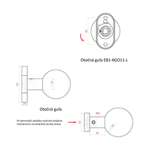 Koule s oválnou rozetou, otočná, levá, broušená AISI304 - slide 1