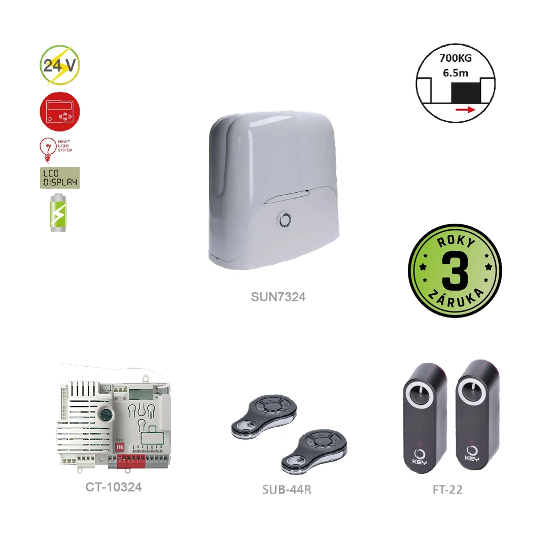900KSUN7324KS pre posuvnú bránu do 6,5 m/700 kg