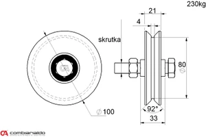 Vodiace koliesko ø 100 mm jednoložiskové, V, nosnosť 230 kg - slide 1