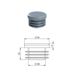 Vnútorná krytka guľatá ø 25 mm, plastová, sivá - slide 0