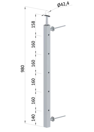 Nerezový sloup fr. balkón, boční kotvení, 5dírový, pravý - slide 0