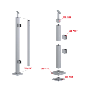 Nerezový stĺp, vrchné kotvenie, výplň: sklo, pravý - slide 2