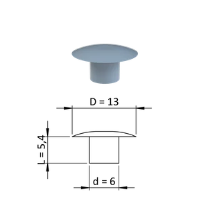 Vnitřní krytka kulatá ø 13 mm, otvor ø 6 mm, šedá, plast - slide 0