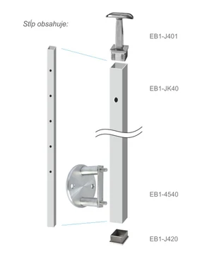 Nerezový sloup, boční kotvení, 5děrový průchozí - slide 3