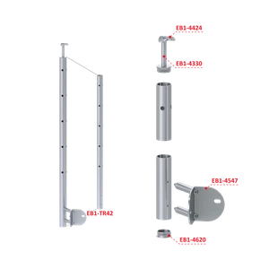 Nerezový stĺp, bočné kotvenie rohové, 5-dierový, rohový: 90° - slide 2