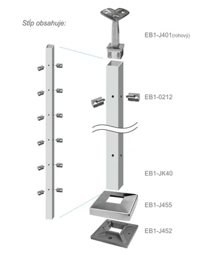 Nerezový sloup, vrchní kotvení, 6řadový rohový - slide 3