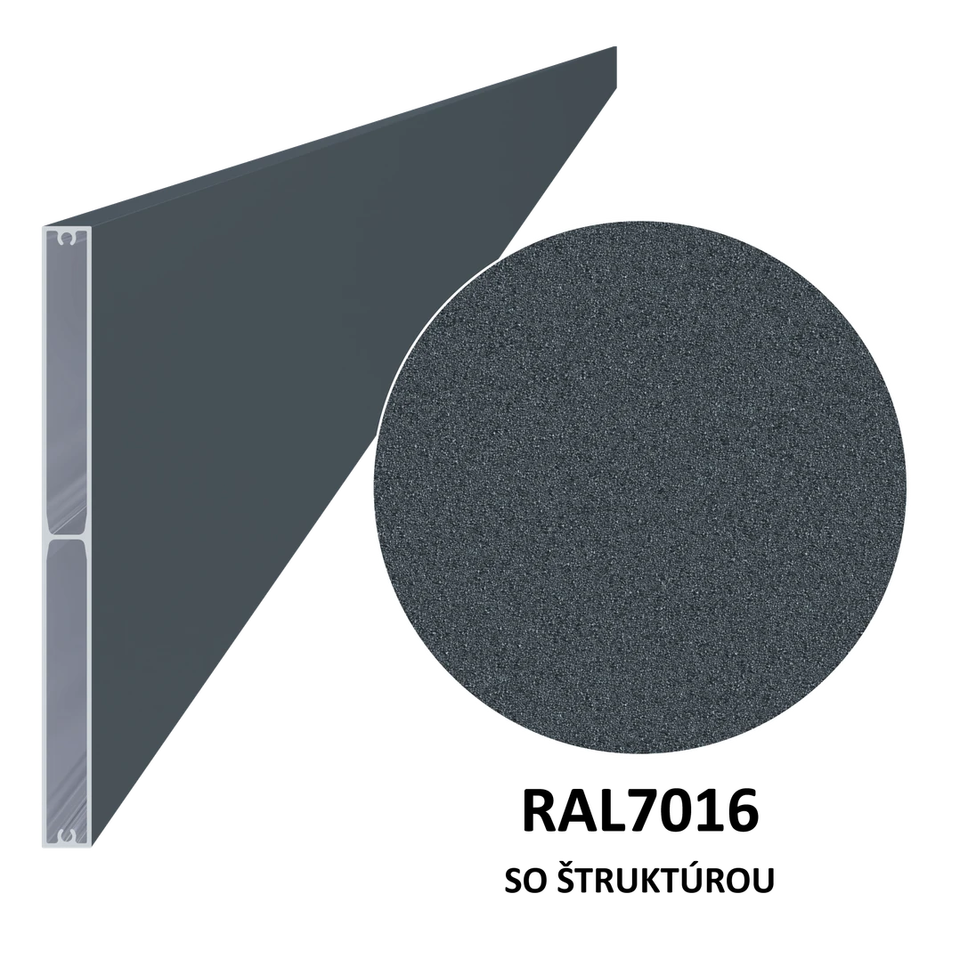 Poškodený Al profil 200 x 16 x 6000 mm, lak so štruktúrou RAL 7016