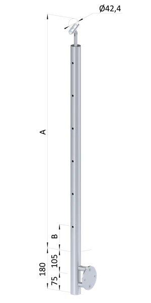 Nerezový stĺp, bočné kotvenie, 6-dierový, lanko, koncový - slide 0