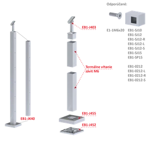 Nerezový stĺp, vrchné kotvenie, 6-radový M6 - slide 1
