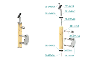 Dřevěný sloup, boční kotvení, 5řadový, průchozí, vnitřní - slide 2