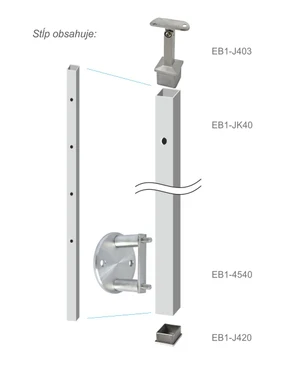 Nerezový sloup, boční kotvení, 4děrový koncový, levý - slide 3