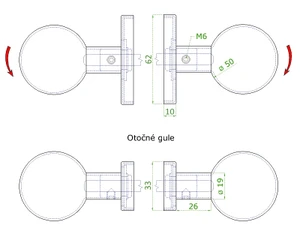 Koule s oválnou rozetou, otočná, broušená nerez AISI304 - slide 2