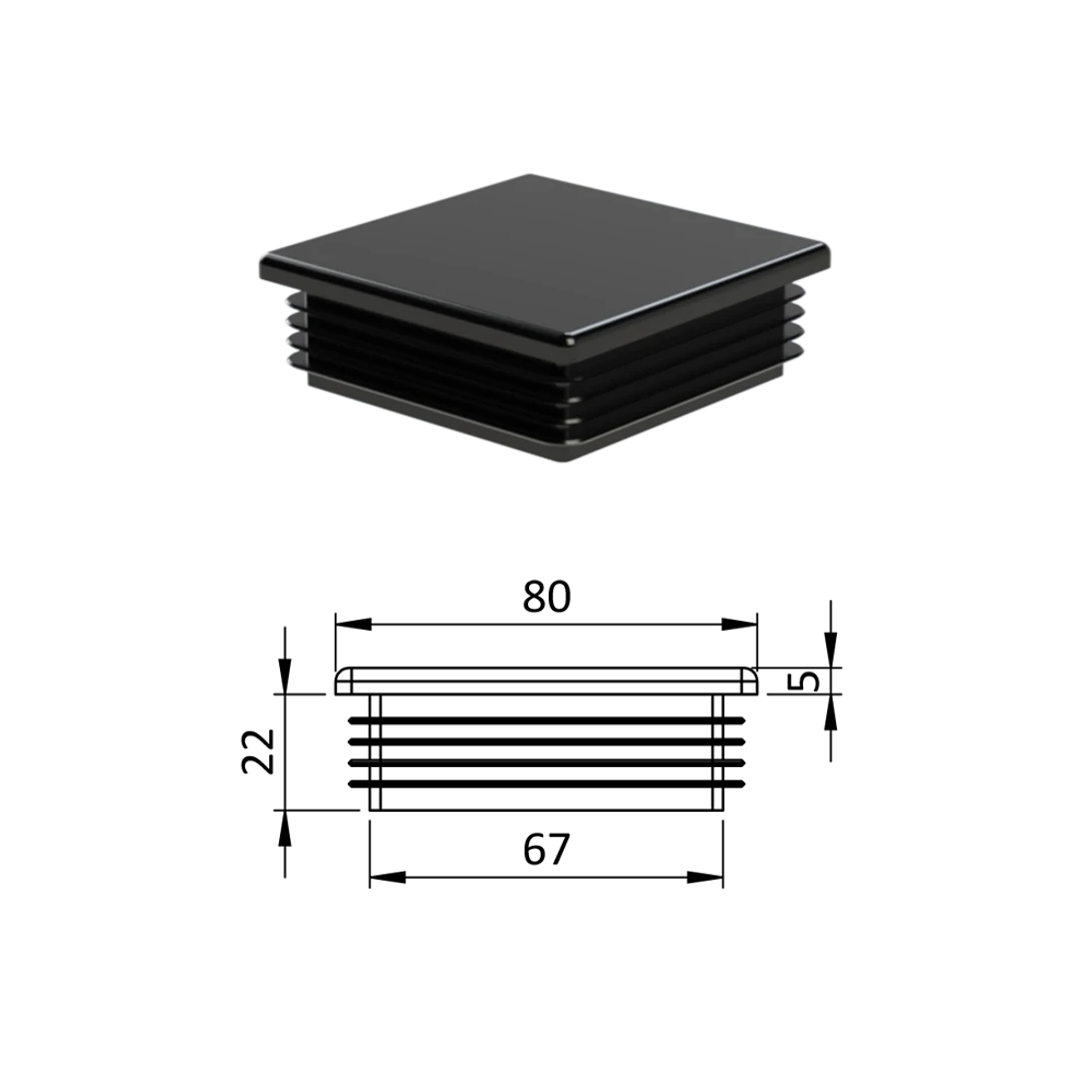 Krytka plastová 80 x 80 mm, čierna