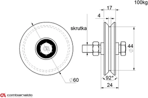 Vodiace koliesko ø 60 mm jednoložiskové, V, nosnosť 100 kg - slide 1