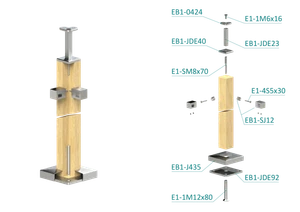 Dřevěný sloup, vrchní kotvení, 5řadový, rohový: 90° - slide 1
