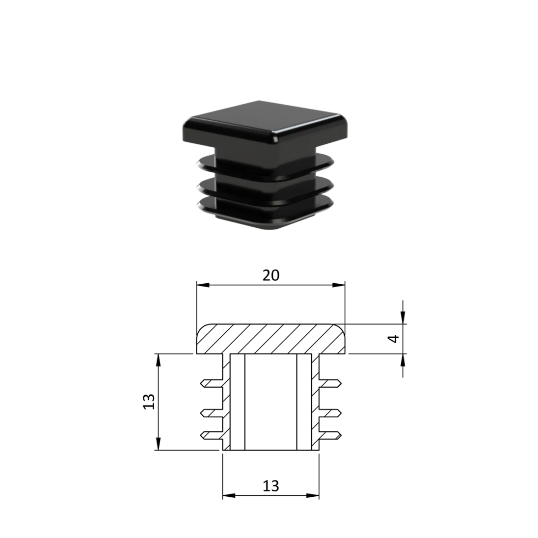 Krytka plastová 20 x 20 mm, čierna