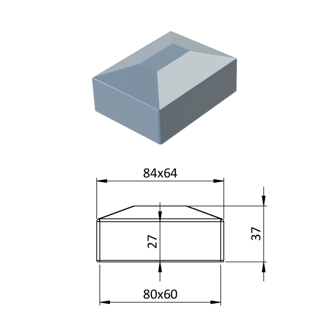 Vonkajšia krytka 60 x 80 mm, plastová PE, sivá