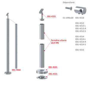 Nerezový sloup, vrchní kotvení, 5řadový M6 - slide 1