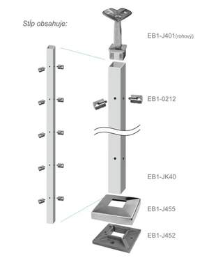 Nerezový sloup, vrchní kotvení, 5řadový rohový - slide 3