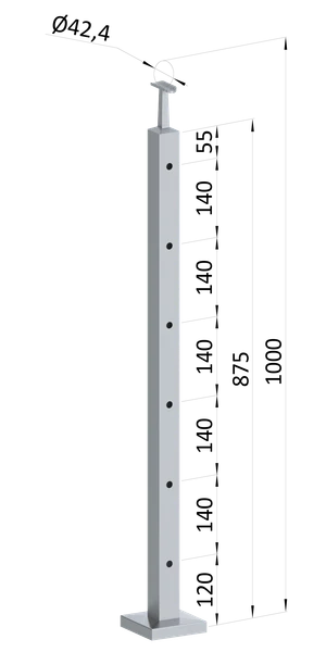 Nerezový stĺp, vrchné kotvenie, 6-dierový koncový - slide 0
