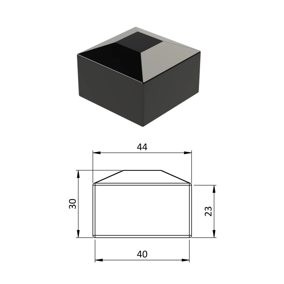 Vonkajšia krytka 40 x 40 mm, plastová PE, čierna