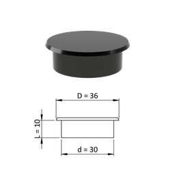 Vnútorná krytka guľatá ø 36 mm, otvor ø 30 mm, čierna, plast