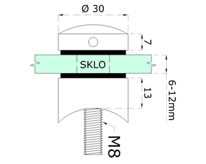 Svorka bodová, na ø 42,4 mm, sklo 6–12 mm, AISI 304 - slide 2