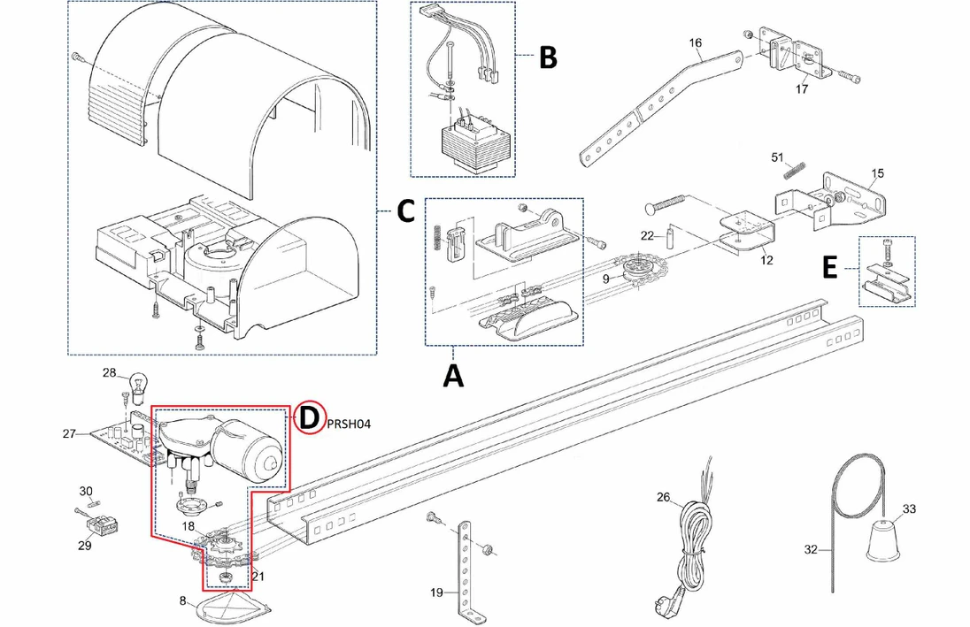 PRSH04 (SPA03) kit pohonu pre SHEL/POP/SPIDO, 24 V