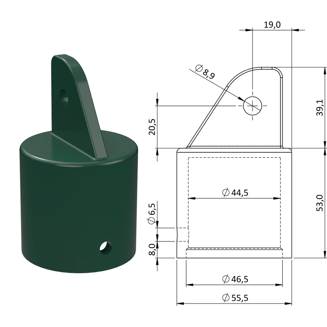 Plastová krytka, ø 55,5 x 92,1 mm, tvrdený plast PA