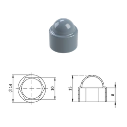 Krytka plastová na matice a skrutky M6, sivá