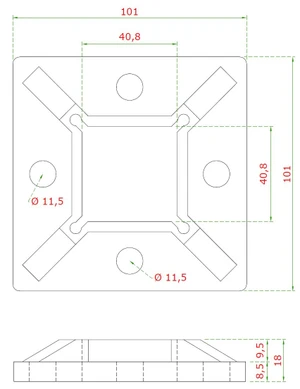 Príruba spodná, na profil 40 x 40 mm, AISI 304 - slide 1
