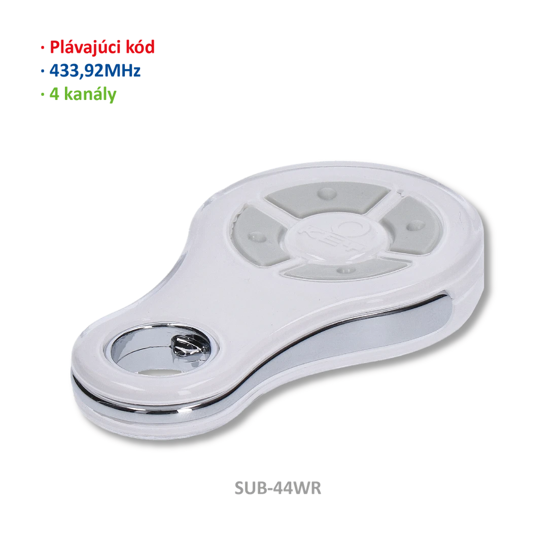 Vysílač 4kanálový, 433MHz, plovoucí kód, bílý