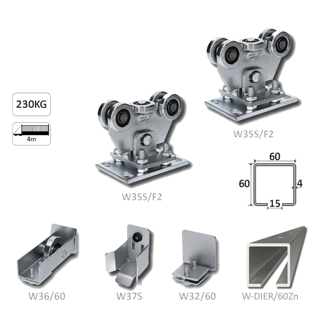 Samonos do 230 kg/4 m, profil s otvormi 60 x 60 x 4 mm, Zn
