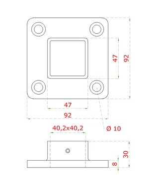 Príruba spodná 92 x 92 mm na jokel 40 x 40 mm, AISI 304 - slide 1