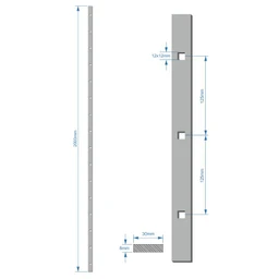 Tyč 30 x 8 x 2000 mm s otvormi 12 x 12 mm, rozteč 125 mm