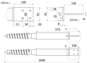 Zemný vrut, pätka T, 91 x 91 mm, žiarový pozink - slide 2