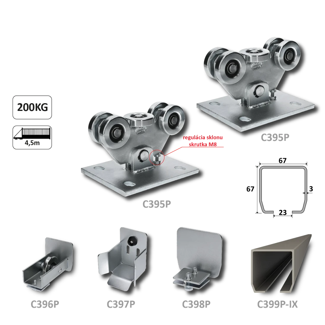 PICCOLO samonos do 200 kg/4,5 m, profil 67 x 67 x 3 mm