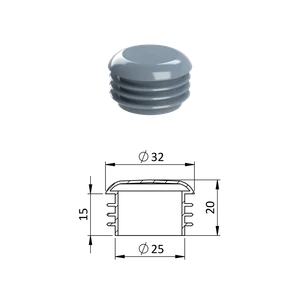 Vnútorná krytka guľatá ø 32 mm, plastová, sivá - slide 0