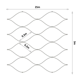Lanková sieť, 3 x 25 m, oko 200 x 200 mm, ø 2 mm, AISI 316
