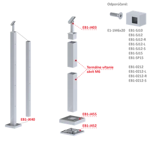 Nerezový stĺp, vrchné kotvenie, 4-radový M6 - slide 1