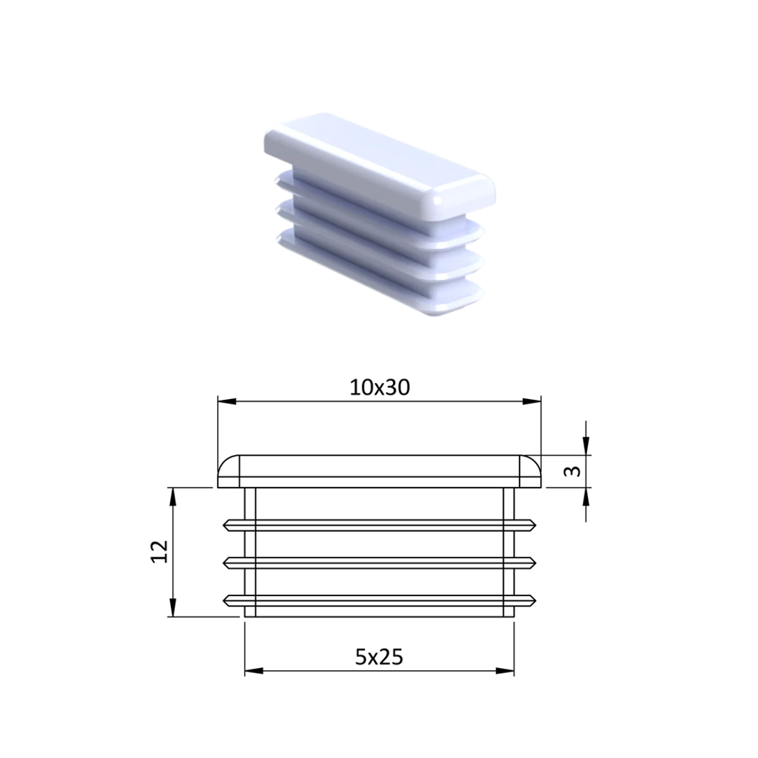 Krytka plastová 10 x 30 mm, bílá