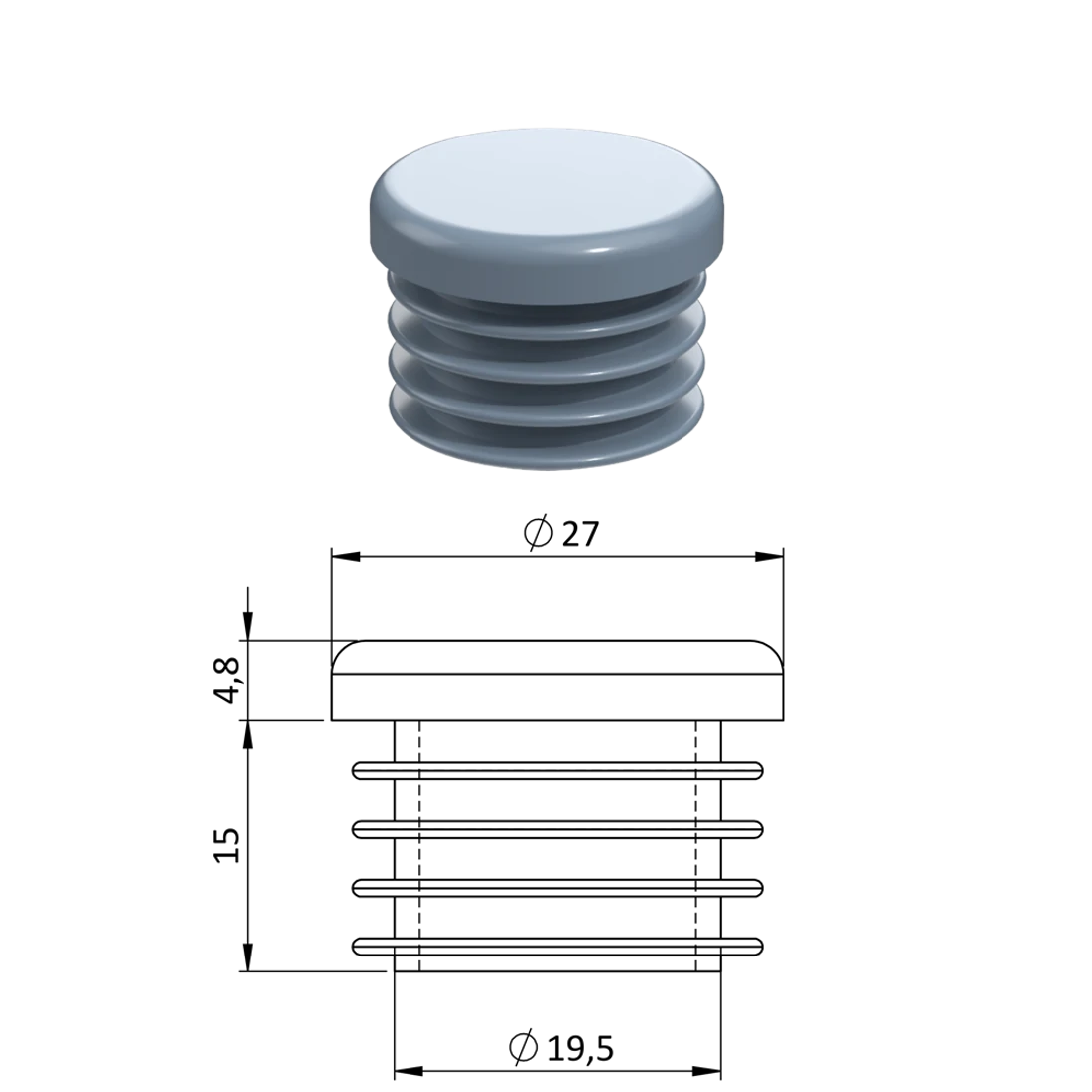 Vnitřní krytka kulatá ø 27 mm, plastová, šedá