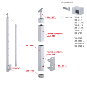Nerezový stĺp, bočné kotvenie, 6-radový M6, vnútorný - slide 1
